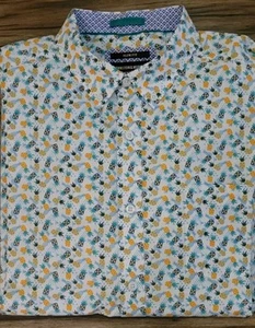 Mens EUC Johnston Murphy Slim Fit Short Sleeve Button Shirt *XL Pineapple - Picture 1 of 2