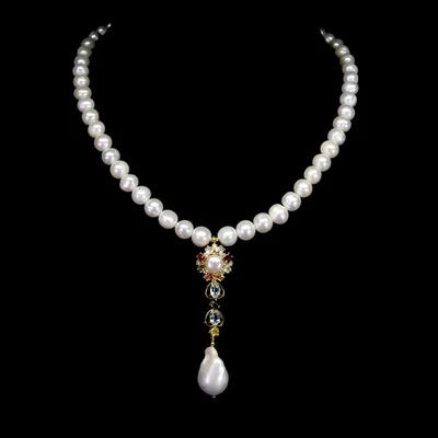 925 Sterling Silver Necklace Oval Topaz Tourmaline Pearl Gemstone Jewelry 19in - Image 1 of 4