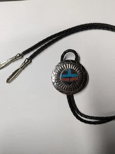 Beautiful Sterling Silver 925 Southwest Inlaid Turquoise Lapis Coral Bolo Navajo - Picture 1 of 11