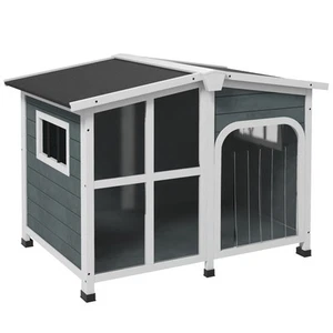 PawHut Cuccia per Cani Taglia Media max. 20kg da Esterno in Legno Tetto Apribile - Foto 1 di 10