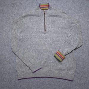 Robert Graham Sweater Mens XL Gray Half Zip Pullover Striped Trim Classic Fit - Picture 1 of 11