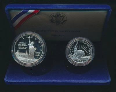 USA: 1986 $1 Silver & 50c Centennial of Statue of Liberty Proof Set of 2, Cased - Image 1 of 2