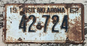 Old 62 OK. Barn Find Vintage 1962 Oklahoma Automobile license Plate 42-724 - Picture 1 of 2