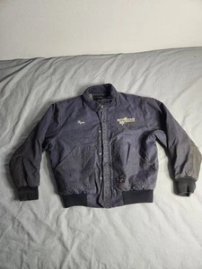 VTG Walls FR Flame Resistant Canvas Jacket Mens Large Navy Blue Lined Full Zip - Picture 1 of 10