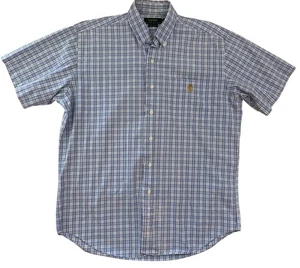 Lauren Ralph Lauren Herren Hemd M Blau Kariert Wappen Logo Button Down Kurzarm - Bild 1 von 9