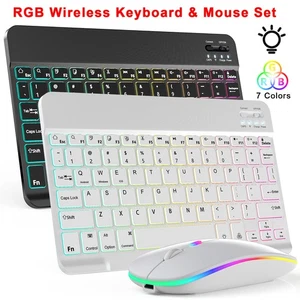 RGB Wireless Backlit Gaming Keyboard and Mouse Set USB Rechargeable - 7 Colors - Picture 1 of 45