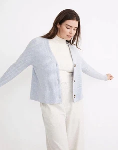 Madewell Cropped V-Neck Cardigan, Heather Serene Blue, Sz S - Picture 1 of 8