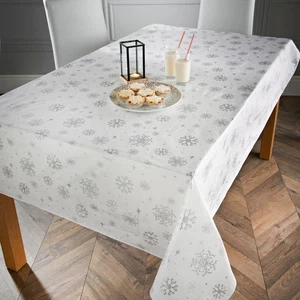 Christmas Tablecloth Snow Flakes Party Dining Wipe Clean Table Cloth 132 x 178cm - Picture 1 of 7