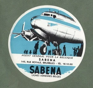 Airline luggage label Sabena LARGE style 1 French Old prop plane #857 - Picture 1 of 1