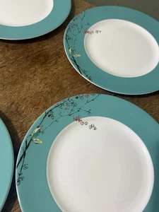 6 Lenox Chirp 10 7/8" plates branch leaves blue border - Picture 1 of 7