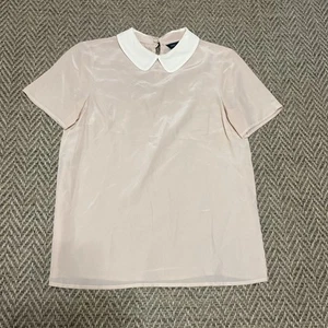 Marc By Marc Jacobs Blouse Baby Pink Silk Peter Pan Collar Size 0 Old Money - Picture 1 of 12