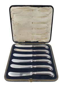 Antike Dessert Butter Messer x 6 Sterling Silber Griffe gefasst Sheffield 1918 - Bild 1 von 14