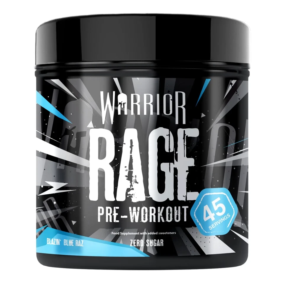 Warrior Rage Pre Workout Powder 45 Servings Strong Pump - Blue Razz 392g - Image 1 of 1