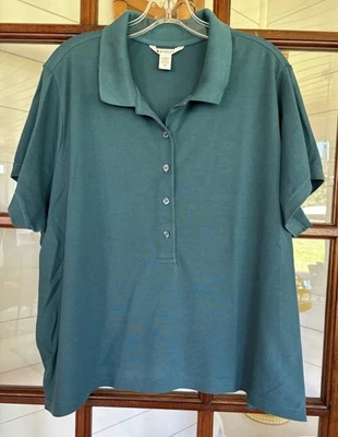 Athleta Women 2X  Teal Breathable Wicking Preppy Pique Short Sleeve Polo Shirt - Image 1 of 4