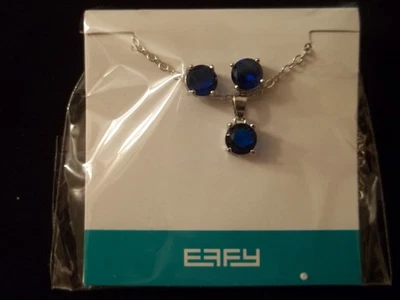 EFFY Round Simulated Blue Topaz Pierced Earring and Silver 18” Necklace Set - Image 1 of 2