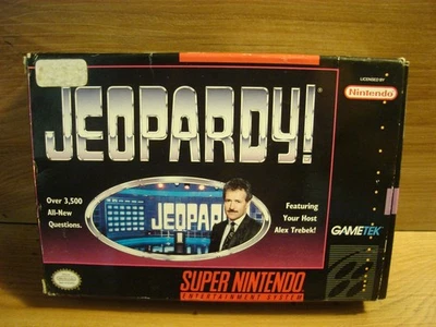 Jeopardy (Super Nintendo, SNES 1992) Video Game Cartridge Complete In Box CIB - Image 1 of 4