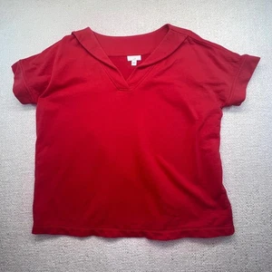 Blusa informal Jill para mujer roja de algodón manga corta cuello marinero cuello en V - Imagen 1 de 9