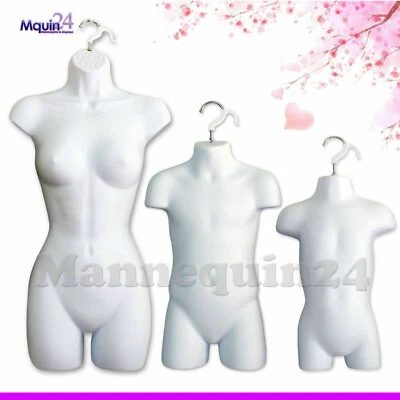 FEMALE, CHILD & TODDLER (a set of 3) Mannequin Torso -WHITE Hanging Dress Forms  - Image 1 of 4