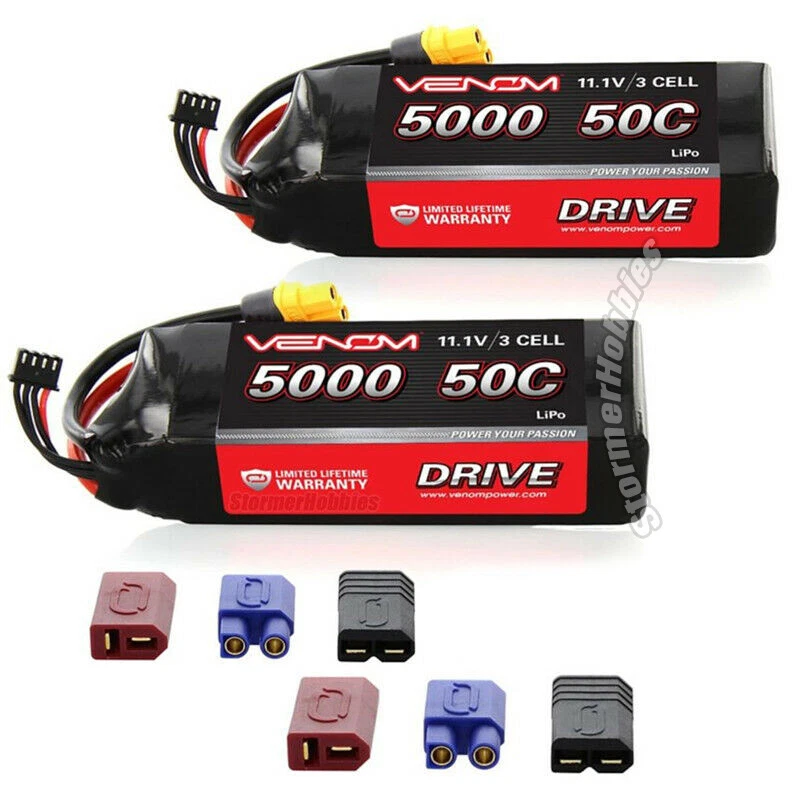 (2)Venom 5000mAh 50C 11.1V 3S Lipo Battery Pack w/Universal Plug System VNR15059 - Image 1 of 1