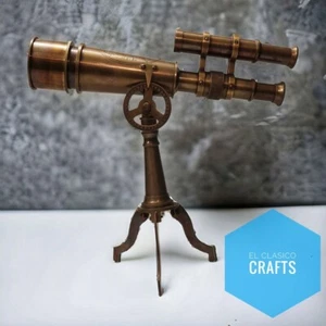 Vintage Style Double Barrel Nautical Antique Brass Telescope With Tripod Stand - Picture 1 of 4