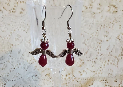  Серьги-ангелы рубиновый красный кварц пирсинг нержавеющая сталь стиль рыболовного крючка - Изображение 1 из 4