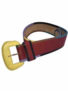 Cinturón de Cuero Carlos Falchi Vintage Rojo Talla M Diseñador - Imagen 1 de 13
