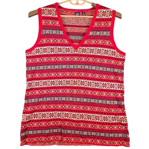 GAP Vintage Fair Isle Christmas Sweater Vest Knit Top Red Blue Mens L - Picture 1 of 5