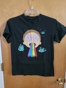 Rick And Morty Diamond Eyes Rainbow Vomit Black Graphic Print Tee Shirt, Medium  - Picture 1 of 3