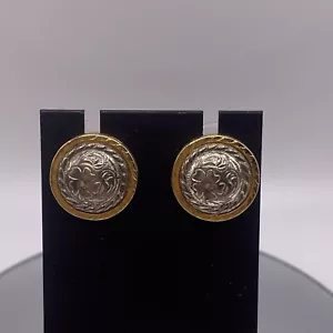 Signed Brighton Two Tone Western Style Flower Motif Gold & Silver Tone Earrings - Picture 1 of 14