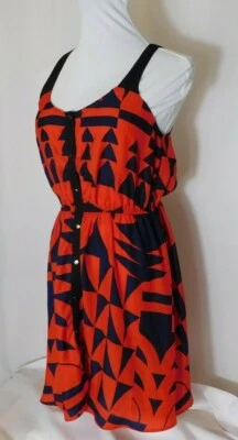 Vestido sin mangas Silence & Noise pequeño gráfico hasta la rodilla naranja y azul marino Foto 1 de 4