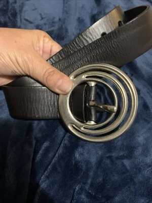 Silpada Designs Black Genuine Leather Belt Statement Medallion Silver Size Large - Image 1 of 4