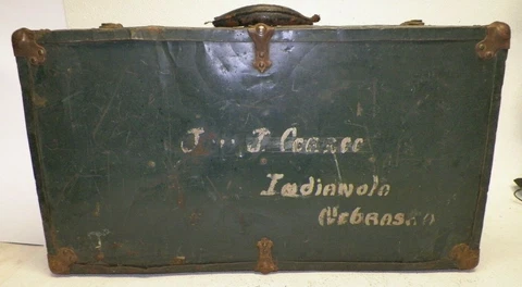 Vintage Antique Metal, Wood & Leather Travel Trunk Suitcase 26 1/4X14 1/4X8 3/4 Cover
