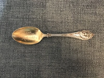"Cuchara antigua Watson esterlina 3D cabeza querubín 5 3/8"" grabada Helena, Montana" Foto 1 de 4