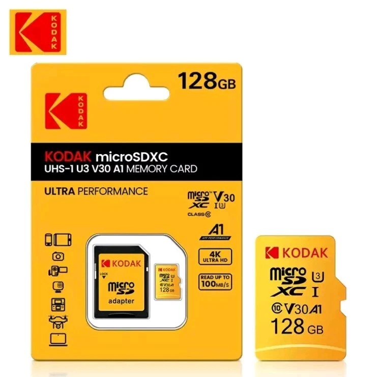 genuine Kodak 128GB Micro SD Card SDHC SDXC Memory TF Card Class 10 U3+ Adapter - Image 1 of 1