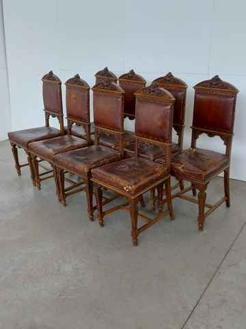 8 ORIGINAL OAK VICTORIAN ITALIAN ANTIQUE DINING ROOM CHAIRS - 22IT1E Cover