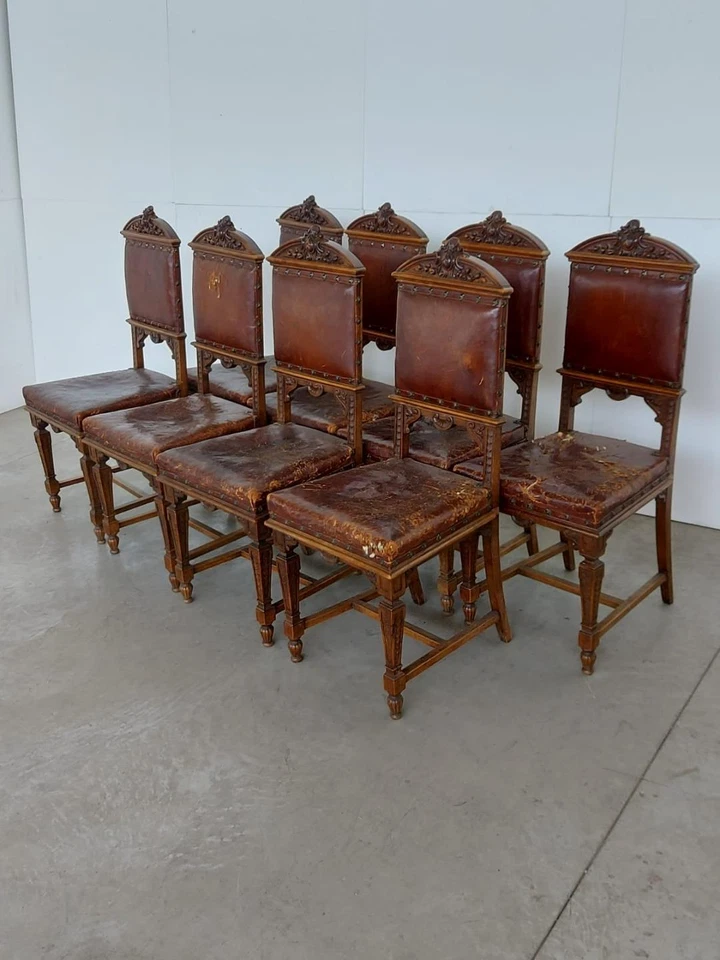 8 SILLAS DE COMEDOR ANTIGUAS ITALIANAS VICTORIANAS ORIGINALES DE ROBLE - 22IT1E Foto 1 de 1