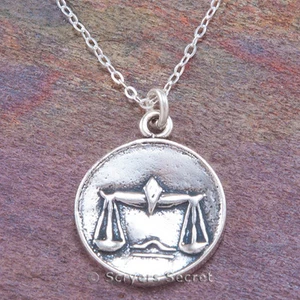 LIBRA Collar Dije ZODIAC Horóscopo Escalas Colgante 2 Caras Plata de Ley 925 - Imagen 1 de 4