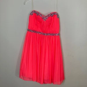 My Michelle Formal Dress Junior's 9 Neon Orange with Silver Sequin Strapless - Picture 1 of 8