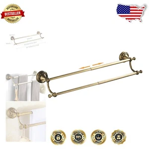 Heavy Duty Brass Towel Bar with Antique Bronze Finish - Adjustable Wall-Mounted - Picture 1 of 12