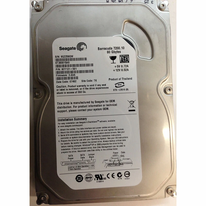 9CY131-501 - Seagate 80GB 7200 RPM SATA 3.5" HDD - Image 1 of 1