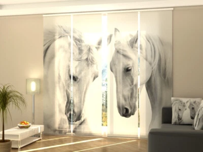 Foto-Schiebegardine weiße Pferde, Flächenvorhang mit Motiv, Fotodruck, auf Maß - Bild 1 von 4