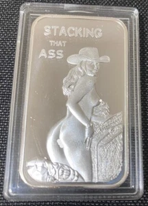 Sexy Country Cow Girl "Stacking That Ass" 1 Oz .999 Fine Silver Art Bar - Picture 1 of 5
