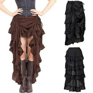 Womens Ruffled Pleated Vampire Pirate Hi-Low Skirt Steampunk Victorian Punk