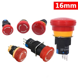 16mm Push Button E-STOP Switch Emergency Stop Button Latching 5A 250V NO NC IP54 - Picture 1 of 10