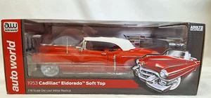 AUTO WORLD Red 1953 CADILLAC Eldorado Soft Top Adult Collectible 1:18 Diecast - Picture 1 of 4