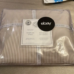 TESSITURA TOSCANA TELERIE Italy Finest Linens QUEEN Sheet Set WHITE TAUPE Stripe - Picture 1 of 4