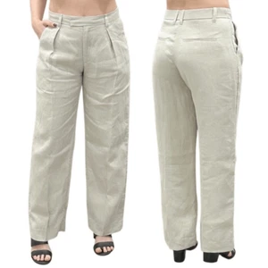 Abercrombie & Fitch The A&F 100% Linen Collection Wide Leg Lined Trousers Beige - Picture 1 of 16