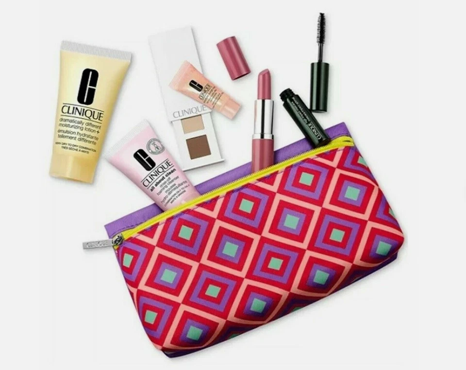 Clinique 7 PC Set Moisture Surge Eye Eyeshadow Duo Plum Lipstick Cleanser