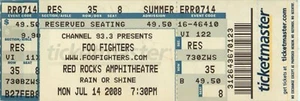 Boleto Foo Fighters Red Rocks Amphitheater, Morrison CO 14 de julio de 2008 - Imagen 1 de 2