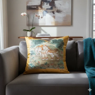 Funda de almohada Jim Thompson 100 % seda elefante real tailandés decoración del hogar nueva 18" x 18" Foto 1 de 4